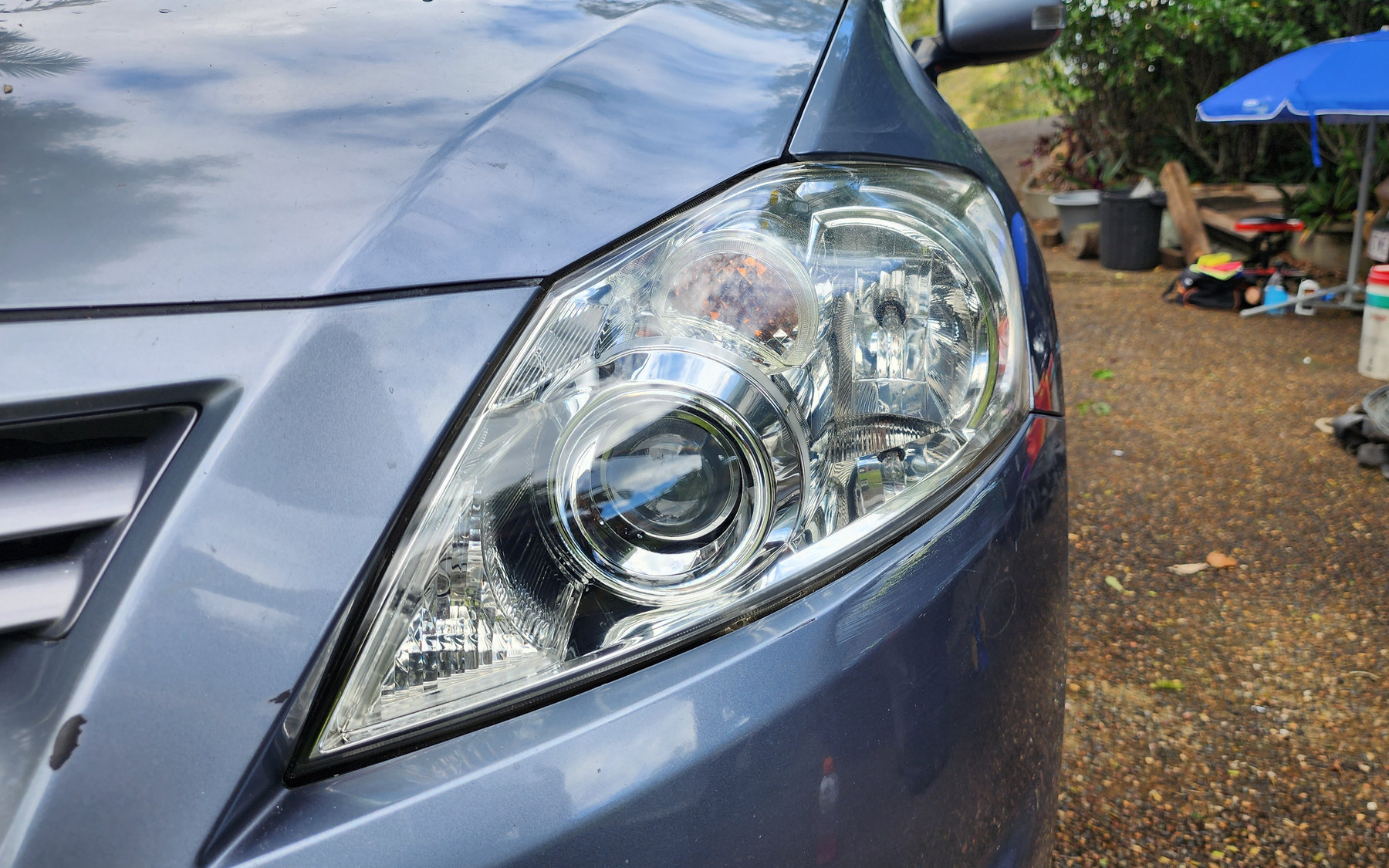 The same headlight, clear after restoration